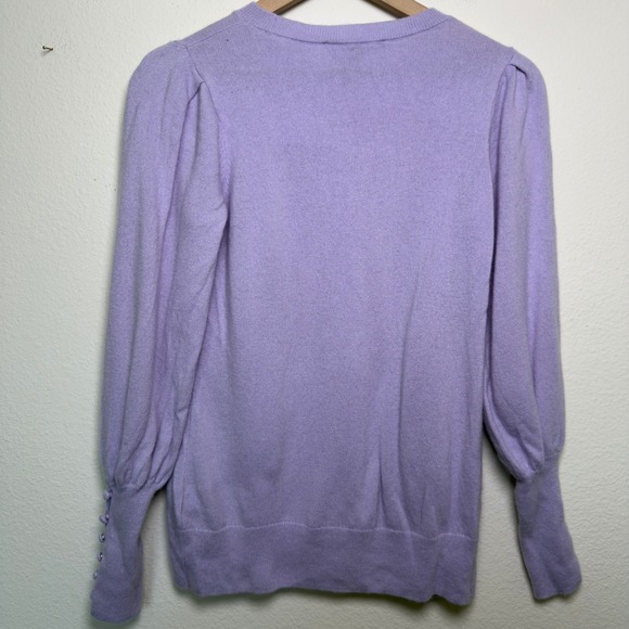 Boston Proper Women 100% Cashmere Sweater XS Lavender Puff Sleeve Button Cuff - Picture 2 of 11